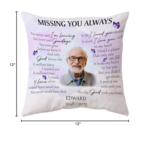 Hyturtle Personalized Memorial Sympathy Pillow with Insert 12"x12" Double-Sided Printed Gifts for Loss of Loved Ones - Remembrance Bereavement Gifts - Custom Picture Sofa Couch Cushion Home Decor