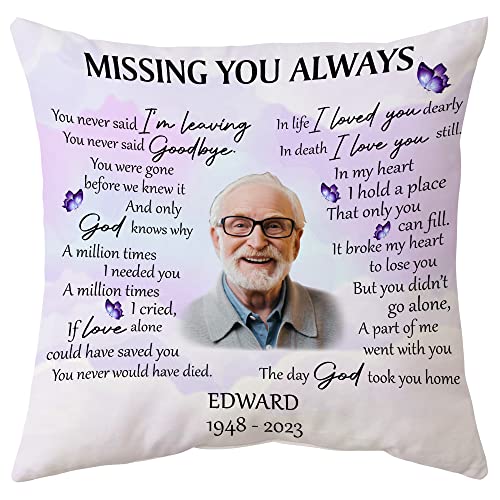 Hyturtle Personalized Memorial Sympathy Pillow with Insert 12"x12" Double-Sided Printed Gifts for Loss of Loved Ones - Remembrance Bereavement Gifts - Custom Picture Sofa Couch Cushion Home Decor