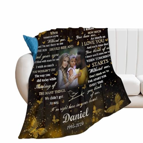 Custom Memorial Blanket with Photos for Loss of Mom Dad Son Daughter Customized Memory Gift of Departed Loved Ones