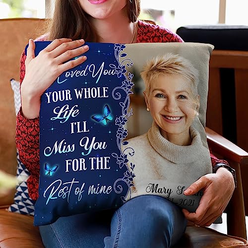 Hyturtle Personalized Memorial Sympathy Pillow with Insert 12"x12" Double-Sided Printed Gifts for Loss of Loved Ones - Remembrance Bereavement Gifts - Custom Picture Sofa Couch Cushion Home Decor