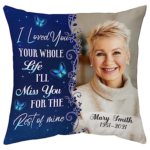 Hyturtle Personalized Memorial Sympathy Pillow with Insert 12"x12" Double-Sided Printed Gifts for Loss of Loved Ones - Remembrance Bereavement Gifts - Custom Picture Sofa Couch Cushion Home Decor