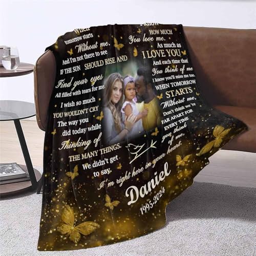 Custom Memorial Blanket with Photos for Loss of Mom Dad Son Daughter Customized Memory Gift of Departed Loved Ones