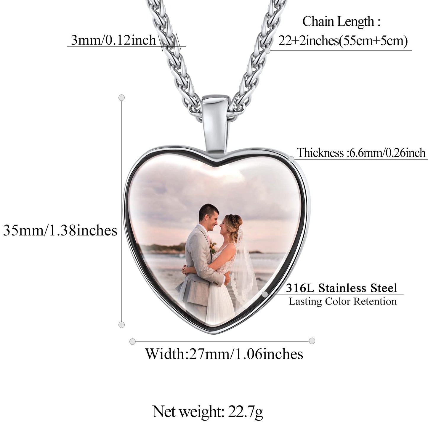 FindChic Customized Heart Photo Necklace Plain/Bling CZ/Rose/Angel Wings/Rotatable 2-Side Picture Pendant Stainless Steel/Gold Plated/Black Valentine's Jewelry Gift for Women Mom Girlfriend +Gift Box