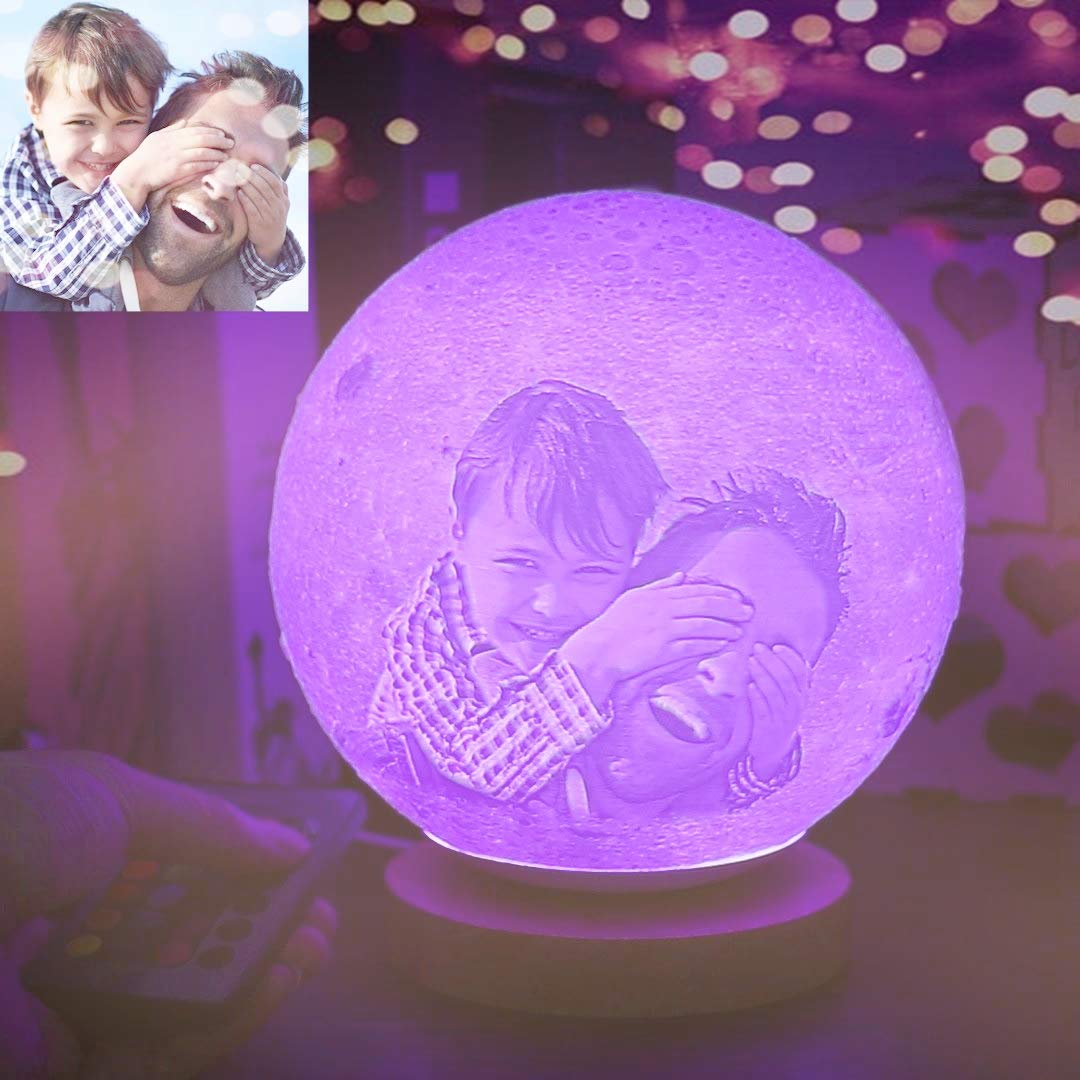 16 Colors Personalized Photo Night Light Customized 3D Printing USB Charging Moon Lamp Moon Light Night Light for Kids Gift for Women Christmas Gift(White 5.9inch/15cm)