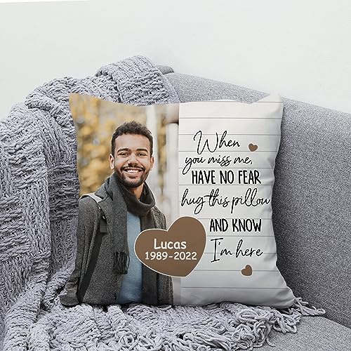 Hyturtle Personalized Memorial Sympathy Pillow with Insert 12"x12" Double-Sided Printed Gifts for Loss of Loved Ones - Remembrance Bereavement Gifts - Custom Picture Sofa Couch Cushion Home Decor