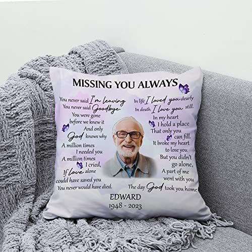 Hyturtle Personalized Memorial Sympathy Pillow with Insert 12"x12" Double-Sided Printed Gifts for Loss of Loved Ones - Remembrance Bereavement Gifts - Custom Picture Sofa Couch Cushion Home Decor