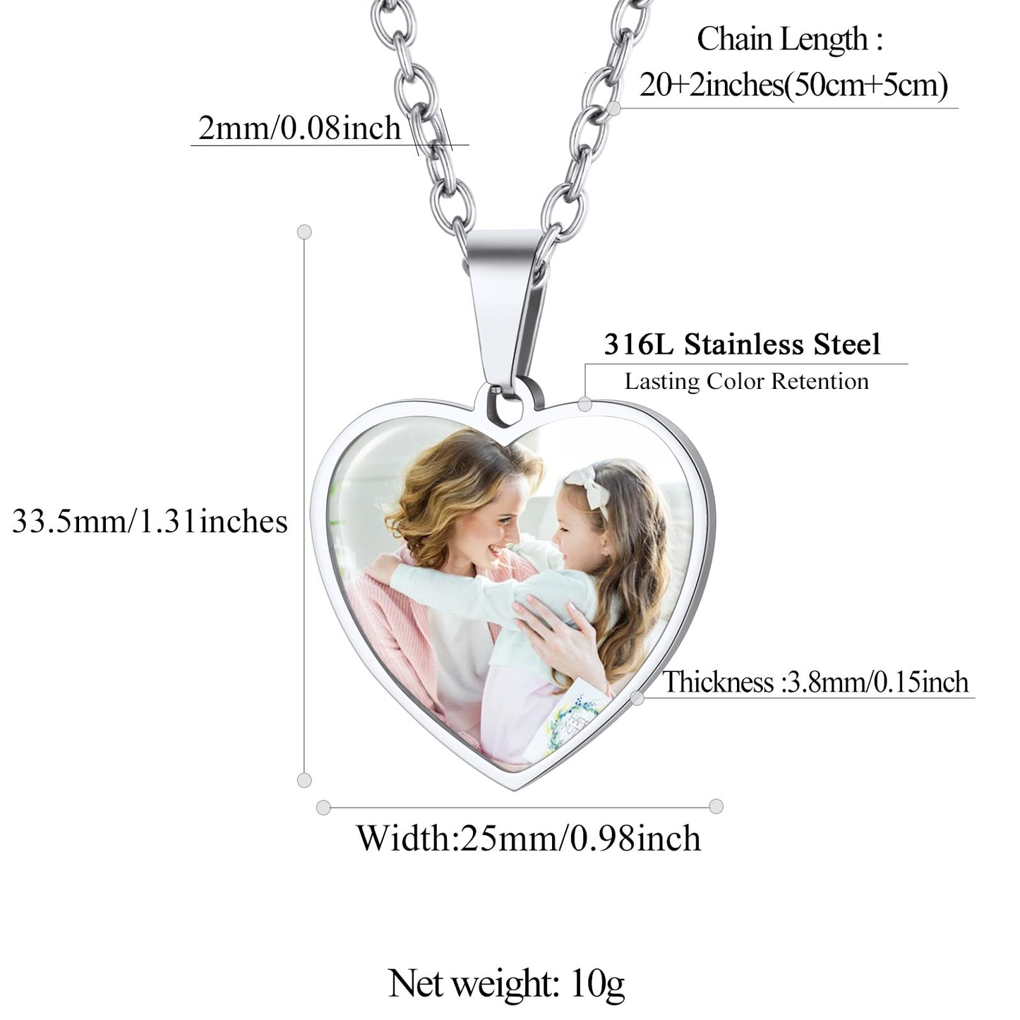 FindChic Customized Heart Photo Necklace Plain/Bling CZ/Rose/Angel Wings/Rotatable 2-Side Picture Pendant Stainless Steel/Gold Plated/Black Valentine's Jewelry Gift for Women Mom Girlfriend +Gift Box