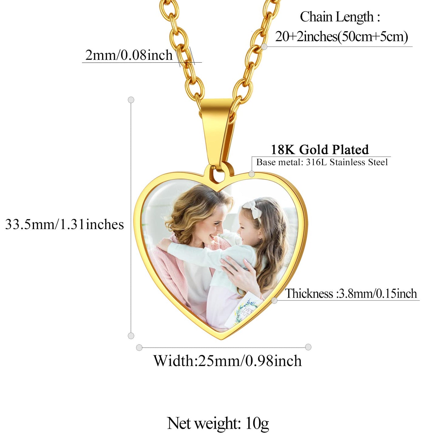 FindChic Customized Heart Photo Necklace Plain/Bling CZ/Rose/Angel Wings/Rotatable 2-Side Picture Pendant Stainless Steel/Gold Plated/Black Valentine's Jewelry Gift for Women Mom Girlfriend +Gift Box