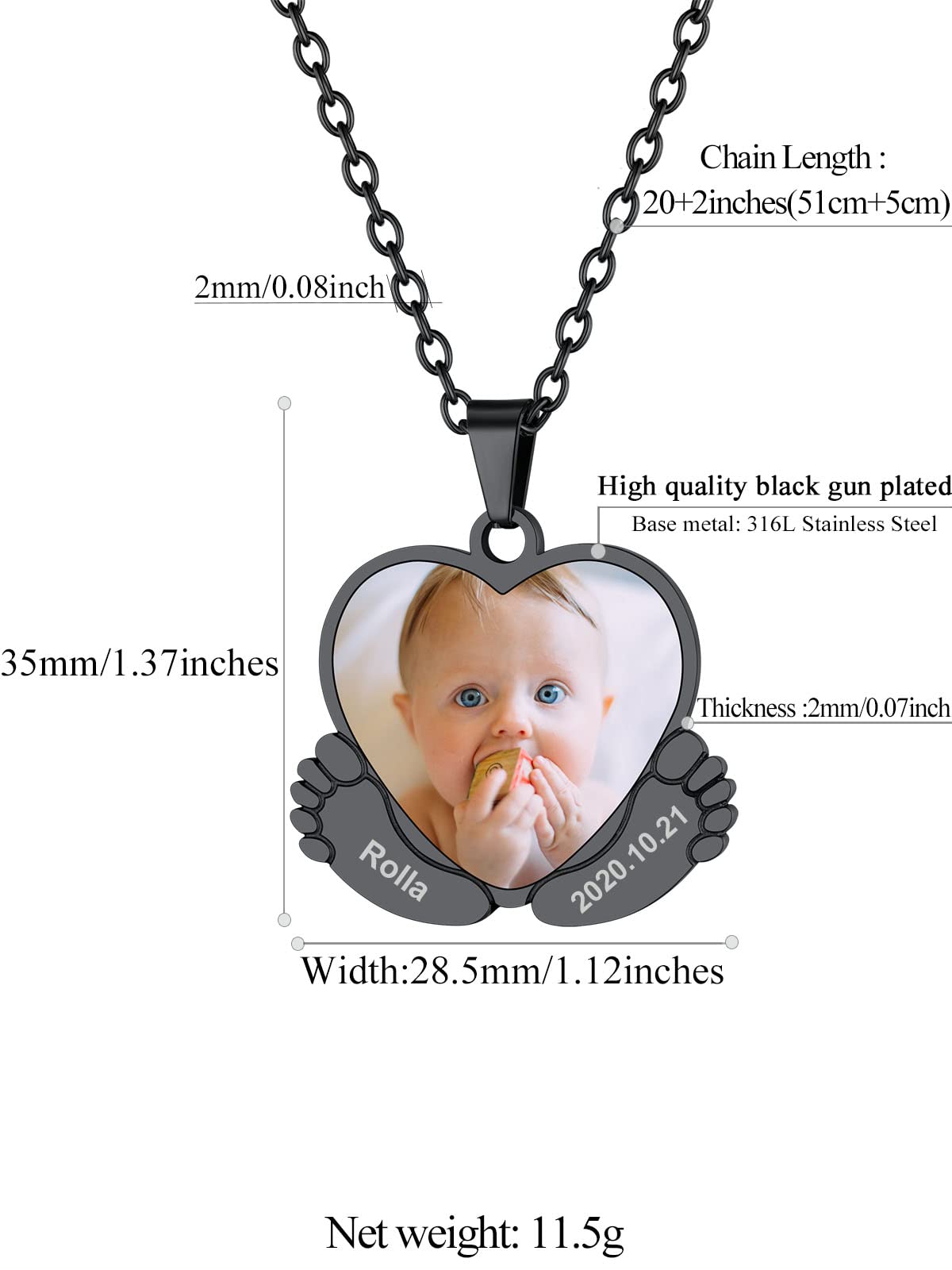 FindChic Customized Heart Photo Necklace Plain/Bling CZ/Rose/Angel Wings/Rotatable 2-Side Picture Pendant Stainless Steel/Gold Plated/Black Valentine's Jewelry Gift for Women Mom Girlfriend +Gift Box