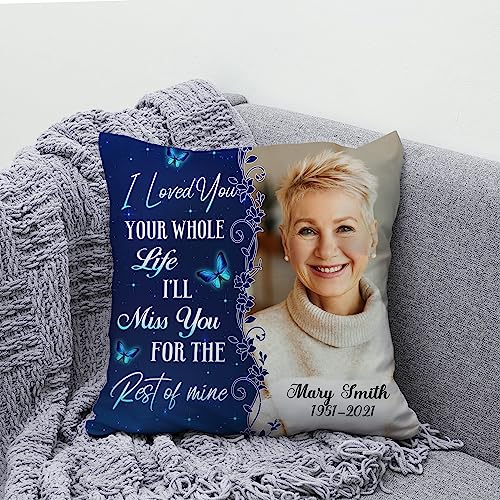 Hyturtle Personalized Memorial Sympathy Pillow with Insert 12"x12" Double-Sided Printed Gifts for Loss of Loved Ones - Remembrance Bereavement Gifts - Custom Picture Sofa Couch Cushion Home Decor