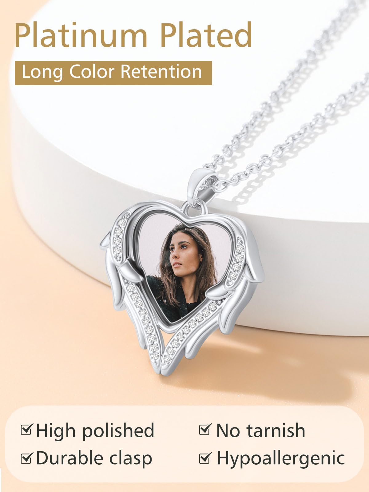 FindChic Customized Heart Photo Necklace Plain/Bling CZ/Rose/Angel Wings/Rotatable 2-Side Picture Pendant Stainless Steel/Gold Plated/Black Valentine's Jewelry Gift for Women Mom Girlfriend +Gift Box