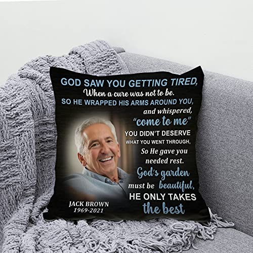 Hyturtle Personalized Memorial Sympathy Pillow with Insert 12"x12" Double-Sided Printed Gifts for Loss of Loved Ones - Remembrance Bereavement Gifts - Custom Picture Sofa Couch Cushion Home Decor