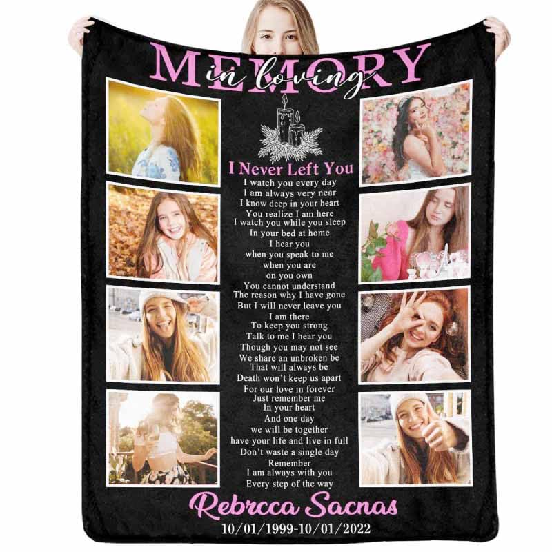 Custom Memorial Blanket with Photos for Loss of Mom Dad Son Daughter Customized Memory Gift of Departed Loved Ones