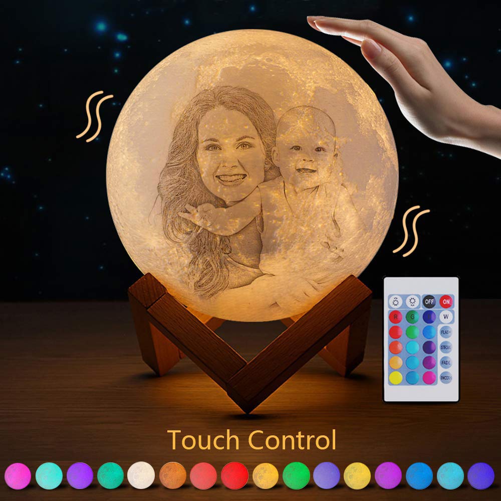 16 Colors Personalized Photo Night Light Customized 3D Printing USB Charging Moon Lamp Moon Light Night Light for Kids Gift for Women Christmas Gift(White 5.9inch/15cm)