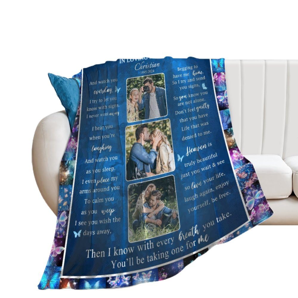 Custom Memorial Blanket with Photos for Loss of Mom Dad Son Daughter Customized Memory Gift of Departed Loved Ones