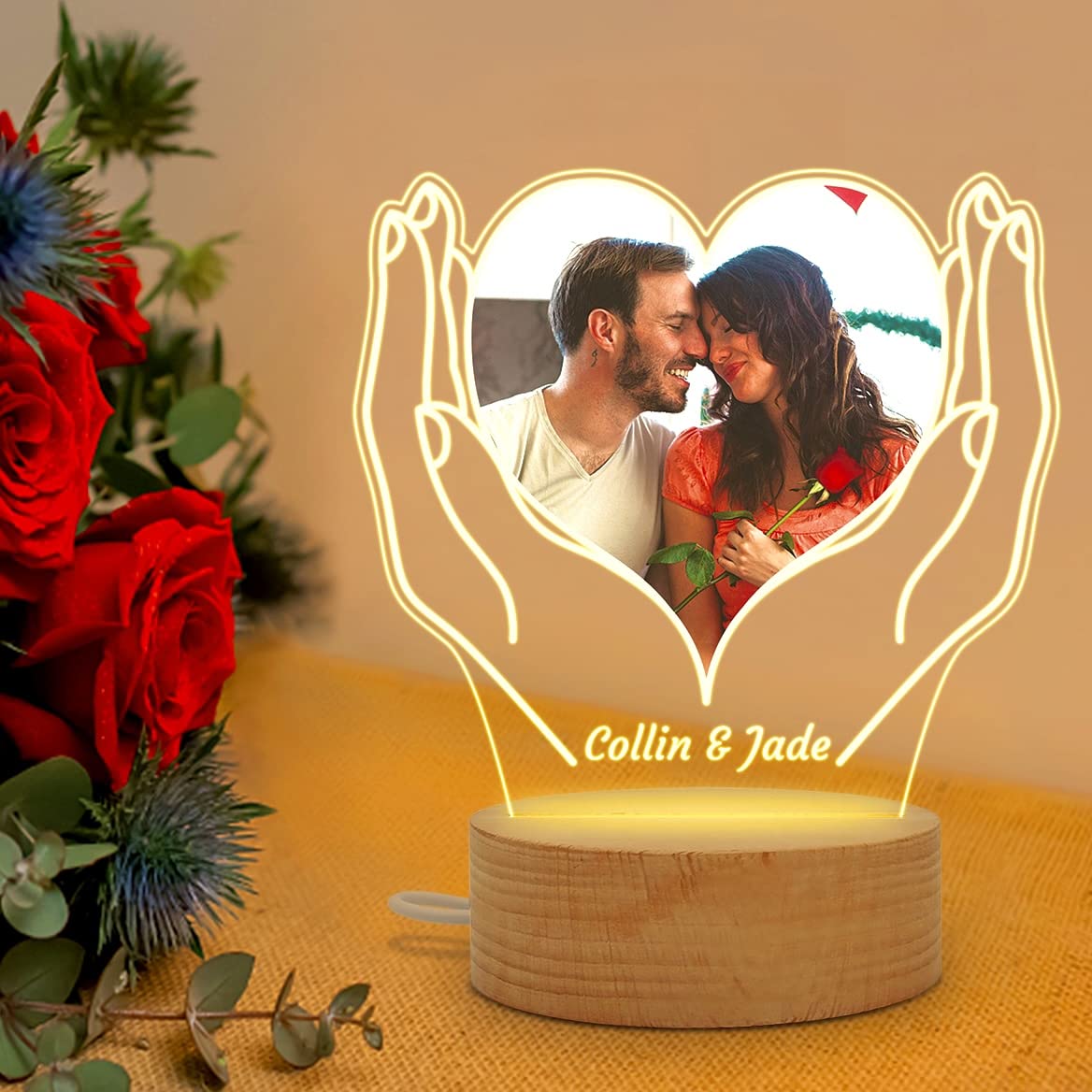 Bemaystar Customized Memorial Night Light with Picture Frame, Personalized Gifts for Mothers Birthday Thanksgiving Valentines