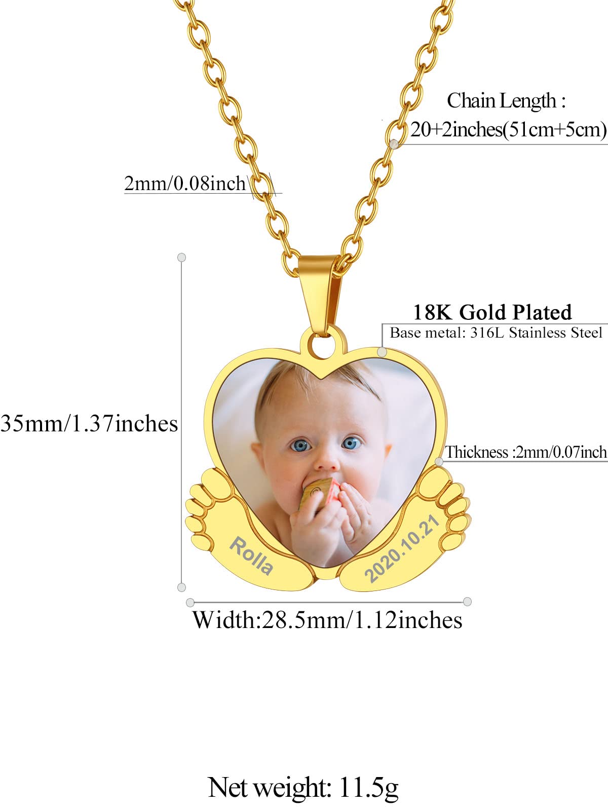 FindChic Customized Heart Photo Necklace Plain/Bling CZ/Rose/Angel Wings/Rotatable 2-Side Picture Pendant Stainless Steel/Gold Plated/Black Valentine's Jewelry Gift for Women Mom Girlfriend +Gift Box