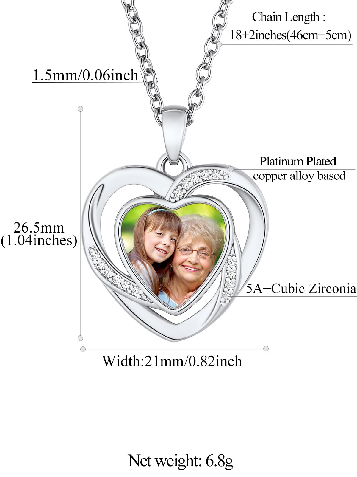 FindChic Customized Heart Photo Necklace Plain/Bling CZ/Rose/Angel Wings/Rotatable 2-Side Picture Pendant Stainless Steel/Gold Plated/Black Valentine's Jewelry Gift for Women Mom Girlfriend +Gift Box