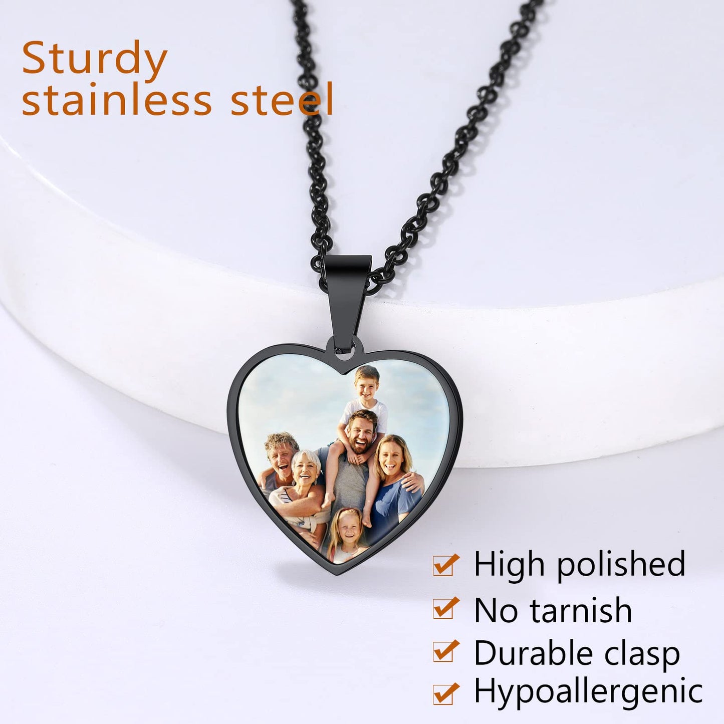 FindChic Customized Heart Photo Necklace Plain/Bling CZ/Rose/Angel Wings/Rotatable 2-Side Picture Pendant Stainless Steel/Gold Plated/Black Valentine's Jewelry Gift for Women Mom Girlfriend +Gift Box