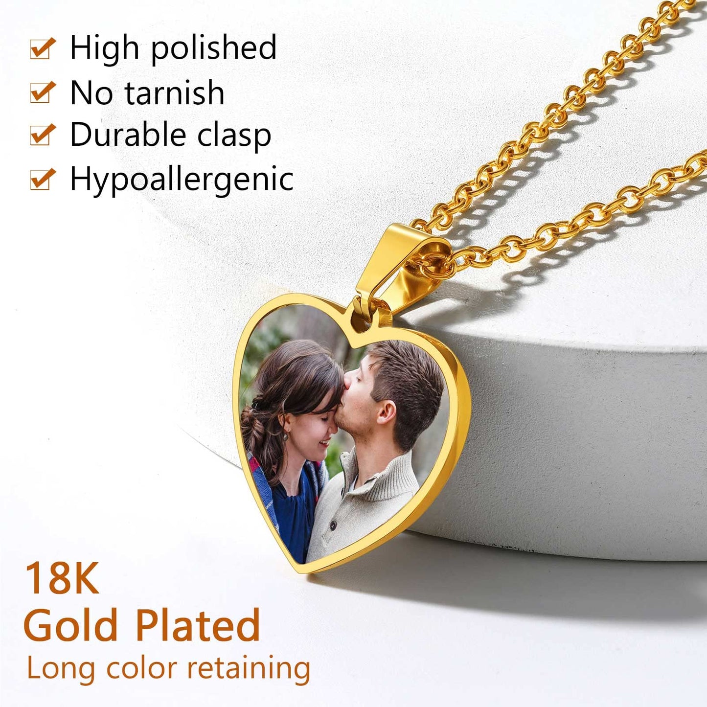 FindChic Customized Heart Photo Necklace Plain/Bling CZ/Rose/Angel Wings/Rotatable 2-Side Picture Pendant Stainless Steel/Gold Plated/Black Valentine's Jewelry Gift for Women Mom Girlfriend +Gift Box