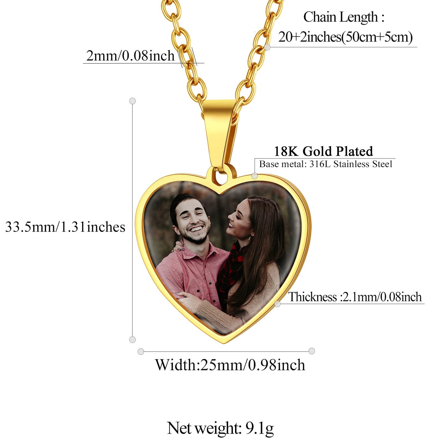 FindChic Customized Heart Photo Necklace Plain/Bling CZ/Rose/Angel Wings/Rotatable 2-Side Picture Pendant Stainless Steel/Gold Plated/Black Valentine's Jewelry Gift for Women Mom Girlfriend +Gift Box