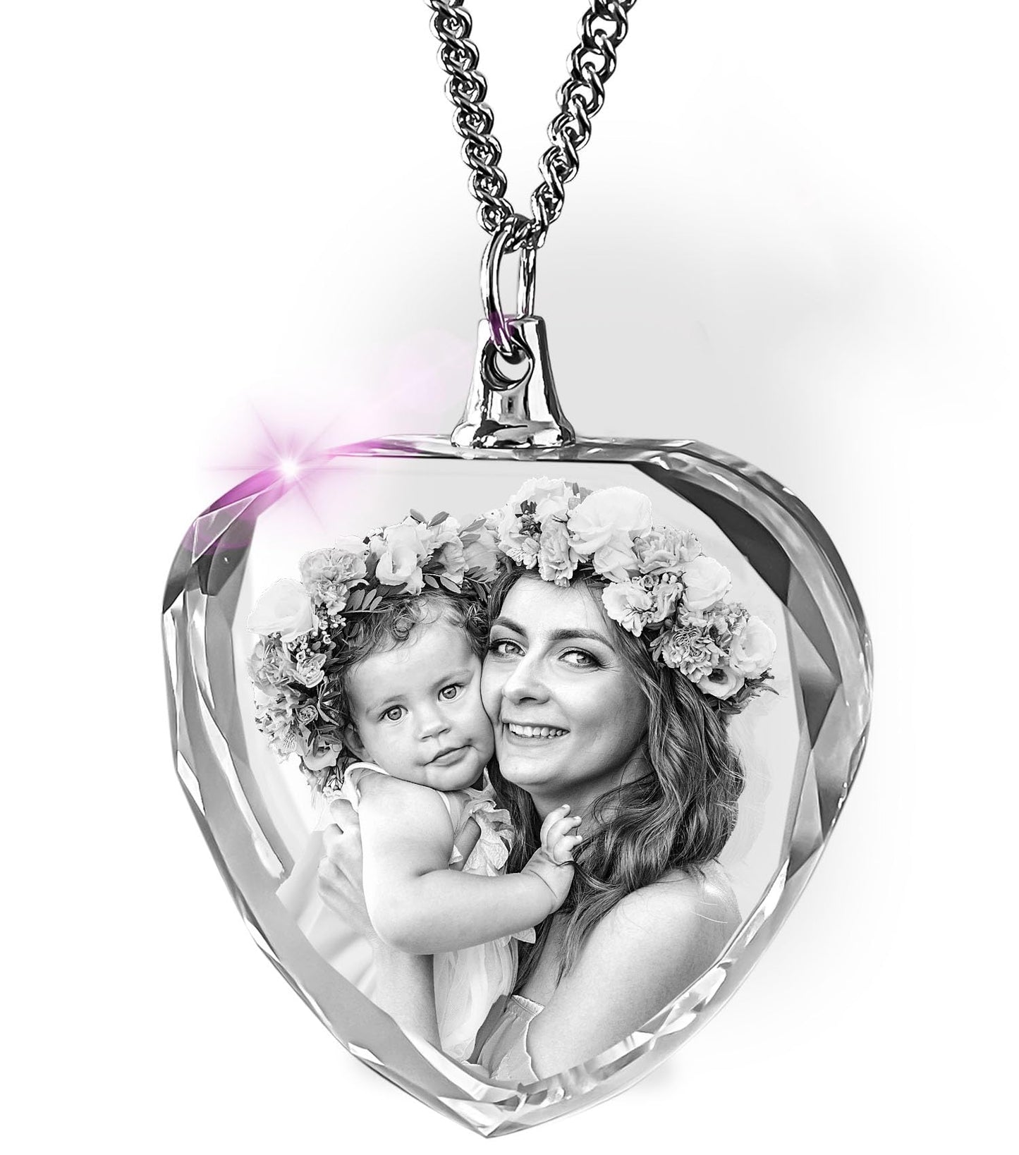 ArtPix 3D Personalized Necklace, 3D Laser Etched Photo Crystal, Engraved Heart Necklaces Accessories, Memorial Birthday Gifts for Mom, Dad, Him, Her, Men, Women, Customized Anniversary Couples Gifts