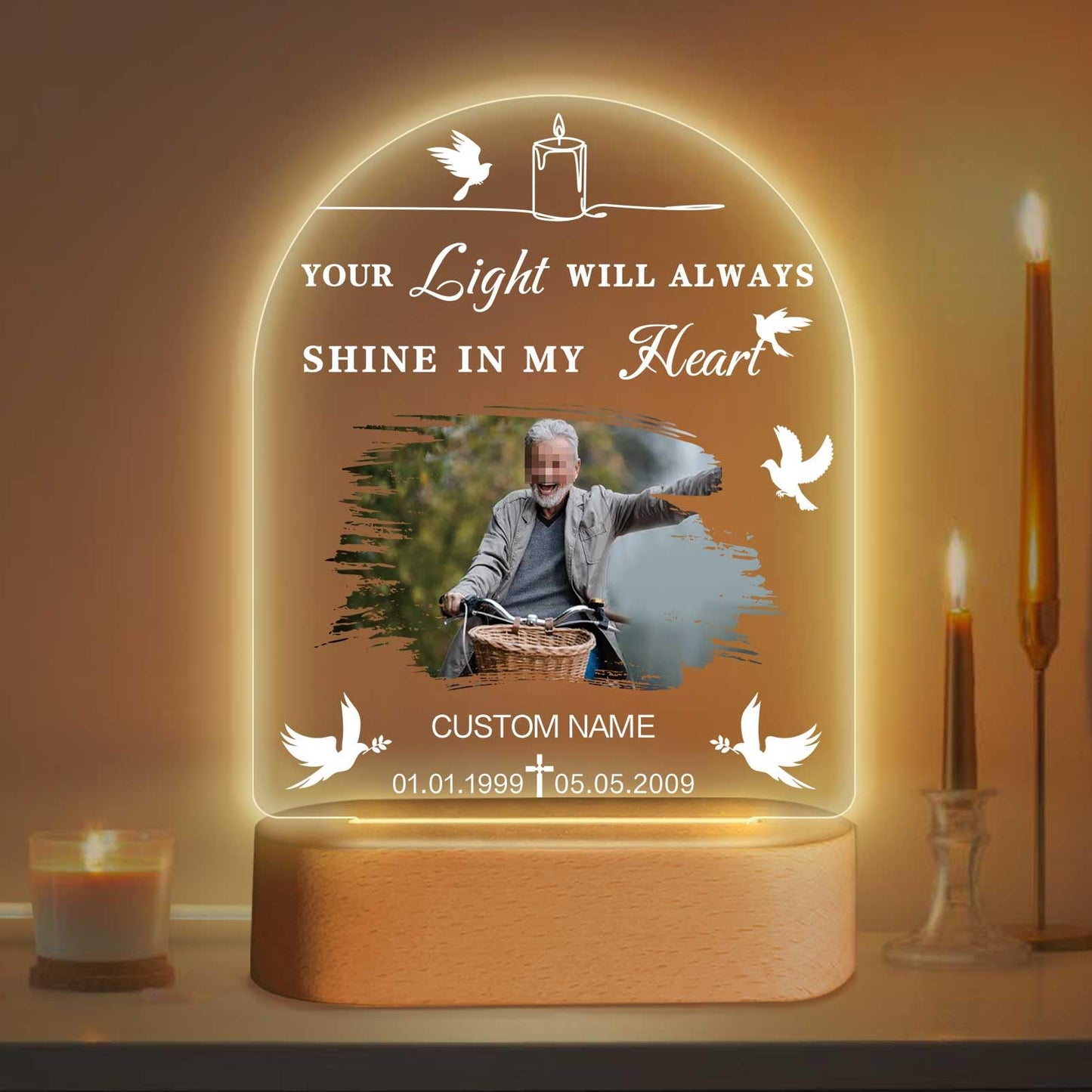 Dicodes Personalized Memorial Gift Photo Night Light Customized Light Up Acrylic Plaque Lamp Sympathy Bereavement Remembrance Gift(Love Wings)