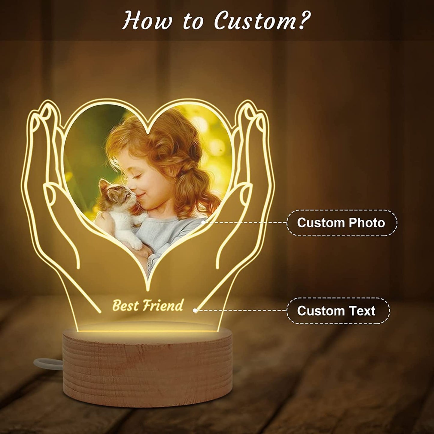 Bemaystar Customized Memorial Night Light with Picture Frame, Personalized Gifts for Mothers Birthday Thanksgiving Valentines