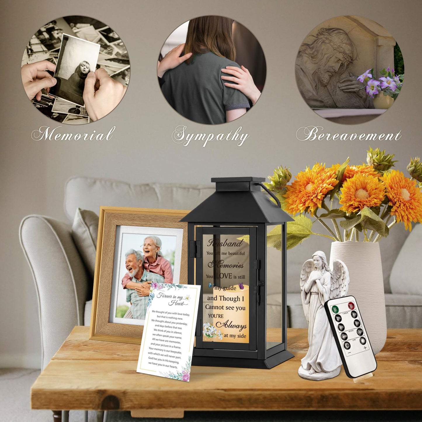 HN HAIINAA Memorial Lantern Bereavement Gifts in Memory of Loved One Memorial Gifts for Loss of Mother Loss of Father Remembrance Sympathy Gifts for Loss of Loved One with LED Candle and Remote