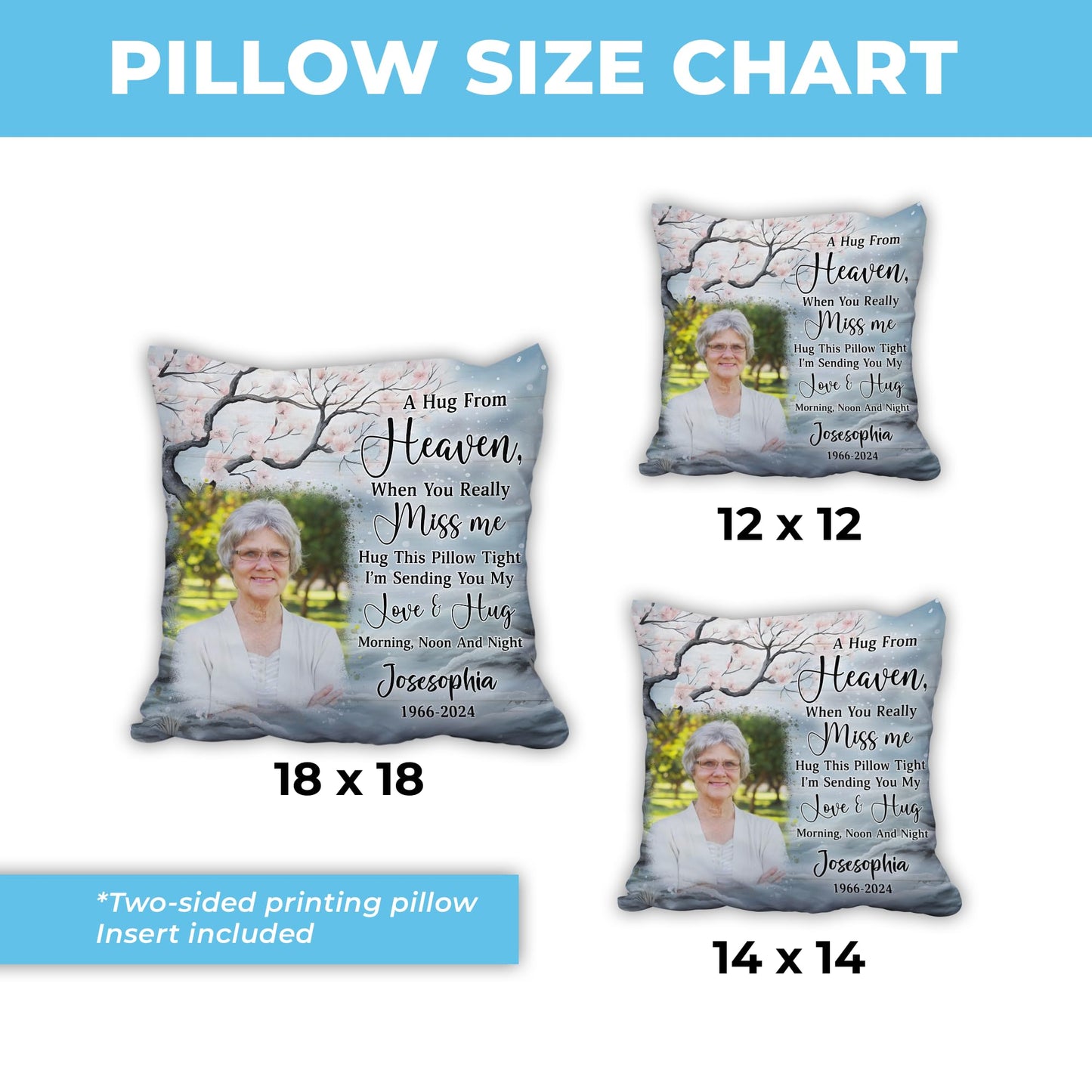 Hyturtle Personalized Memorial Sympathy Pillow with Insert 12"x12" Double-Sided Printed Gifts for Loss of Loved Ones - Remembrance Bereavement Gifts - Custom Picture Sofa Couch Cushion Home Decor