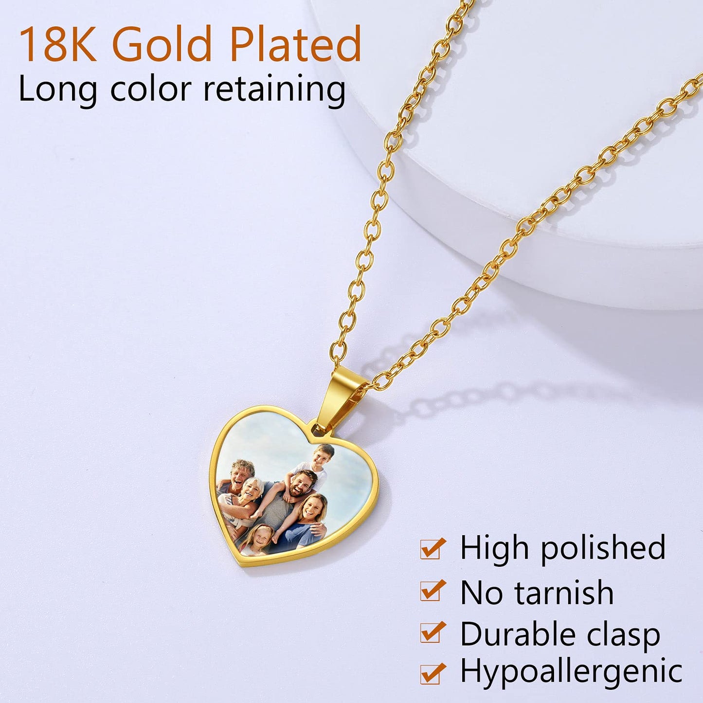 FindChic Customized Heart Photo Necklace Plain/Bling CZ/Rose/Angel Wings/Rotatable 2-Side Picture Pendant Stainless Steel/Gold Plated/Black Valentine's Jewelry Gift for Women Mom Girlfriend +Gift Box