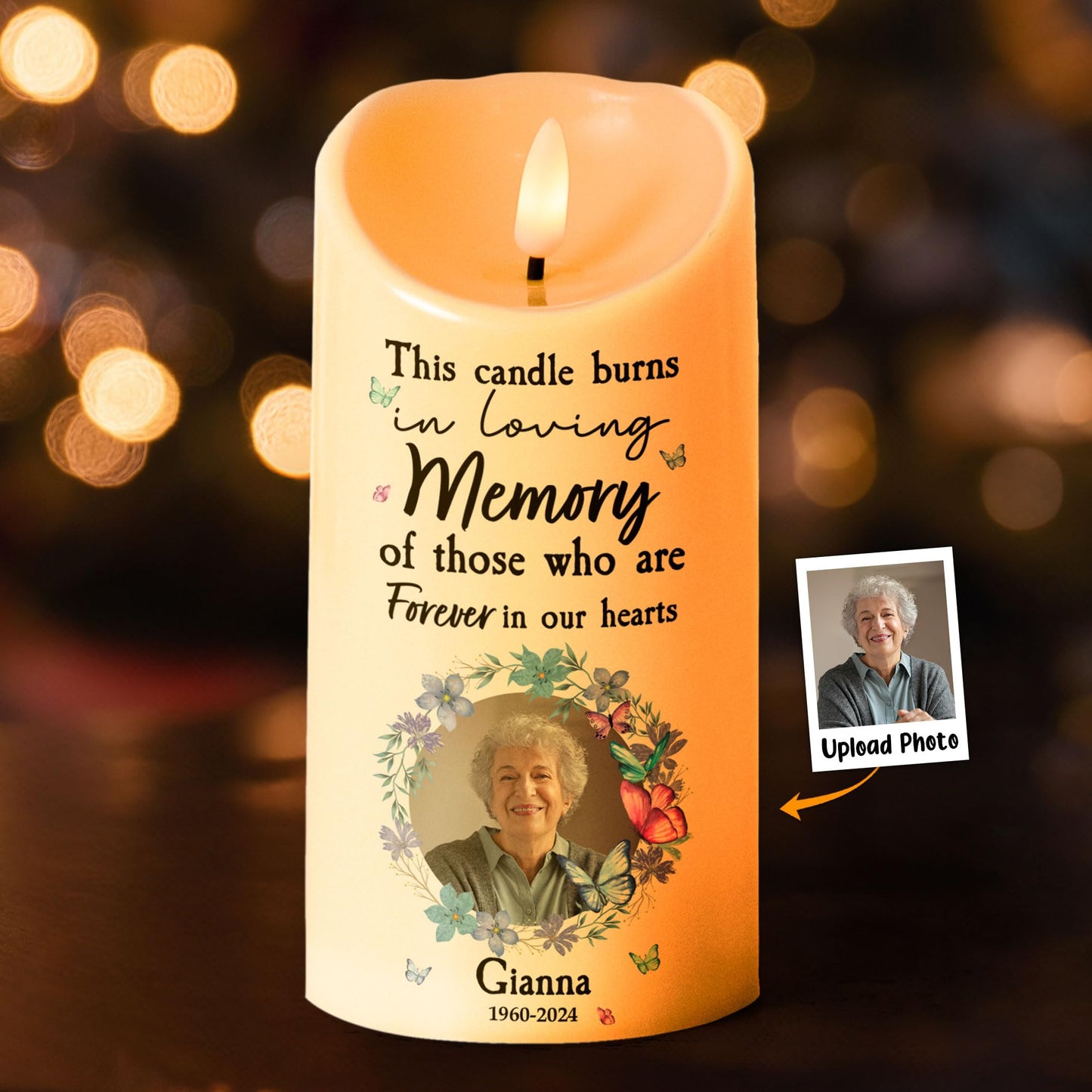 Macorner Personalized Christmas Photo LED Candle, Memorial Led Candle Light Remains Forever, Memorial Gifts for Family Members, Sympathy Gifts for Loss of Loved One, Bereavement Gift Ideas