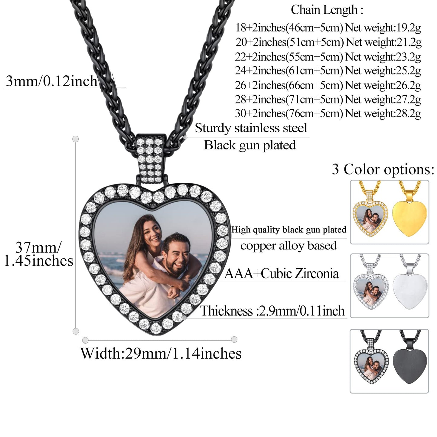 FindChic Customized Heart Photo Necklace Plain/Bling CZ/Rose/Angel Wings/Rotatable 2-Side Picture Pendant Stainless Steel/Gold Plated/Black Valentine's Jewelry Gift for Women Mom Girlfriend +Gift Box