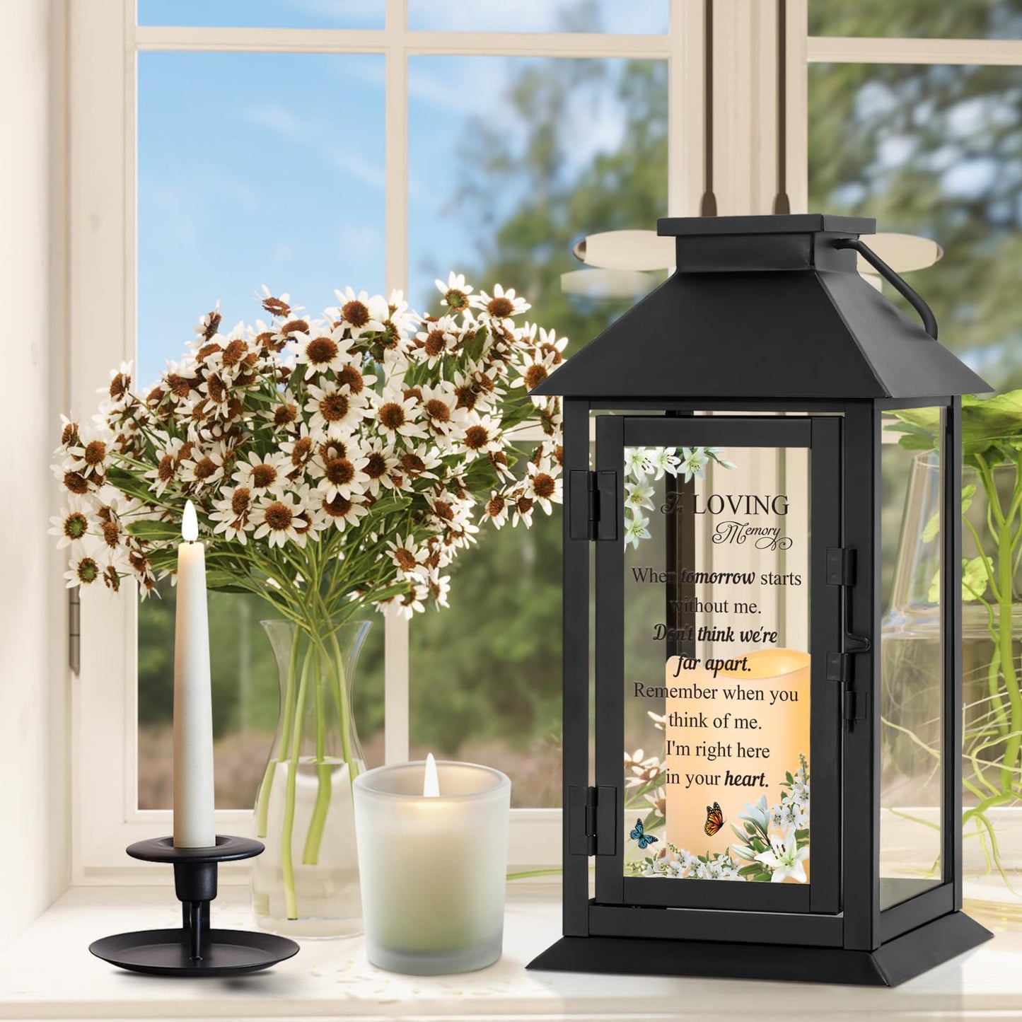 HN HAIINAA Memorial Lantern Bereavement Gifts in Memory of Loved One Memorial Gifts for Loss of Mother Loss of Father Remembrance Sympathy Gifts for Loss of Loved One with LED Candle and Remote