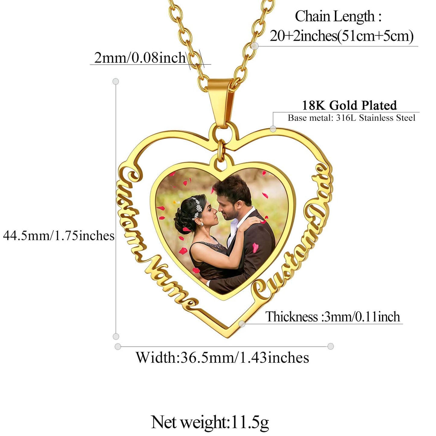 FindChic Customized Heart Photo Necklace Plain/Bling CZ/Rose/Angel Wings/Rotatable 2-Side Picture Pendant Stainless Steel/Gold Plated/Black Valentine's Jewelry Gift for Women Mom Girlfriend +Gift Box