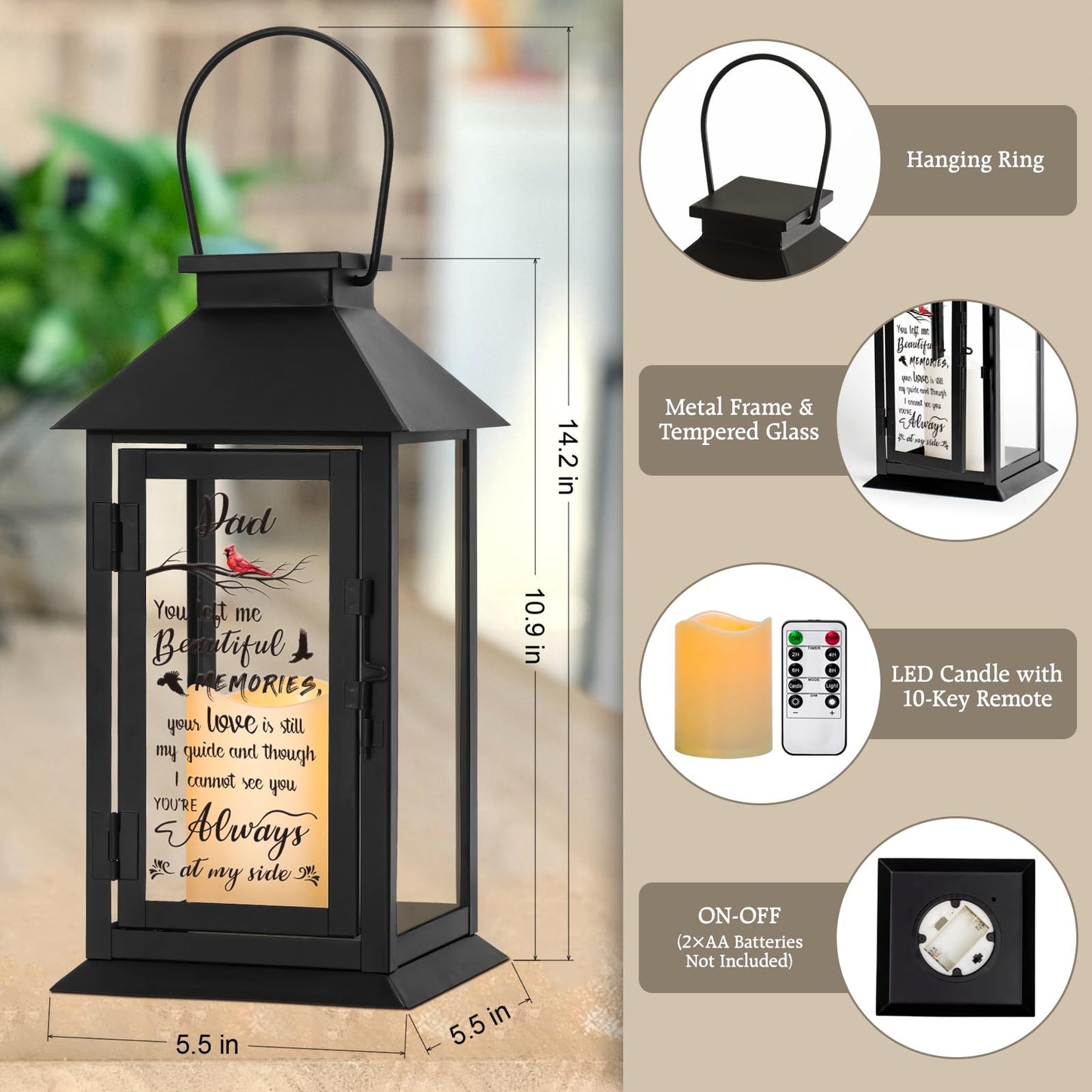 HN HAIINAA Memorial Lantern Bereavement Gifts in Memory of Loved One Memorial Gifts for Loss of Mother Loss of Father Remembrance Sympathy Gifts for Loss of Loved One with LED Candle and Remote