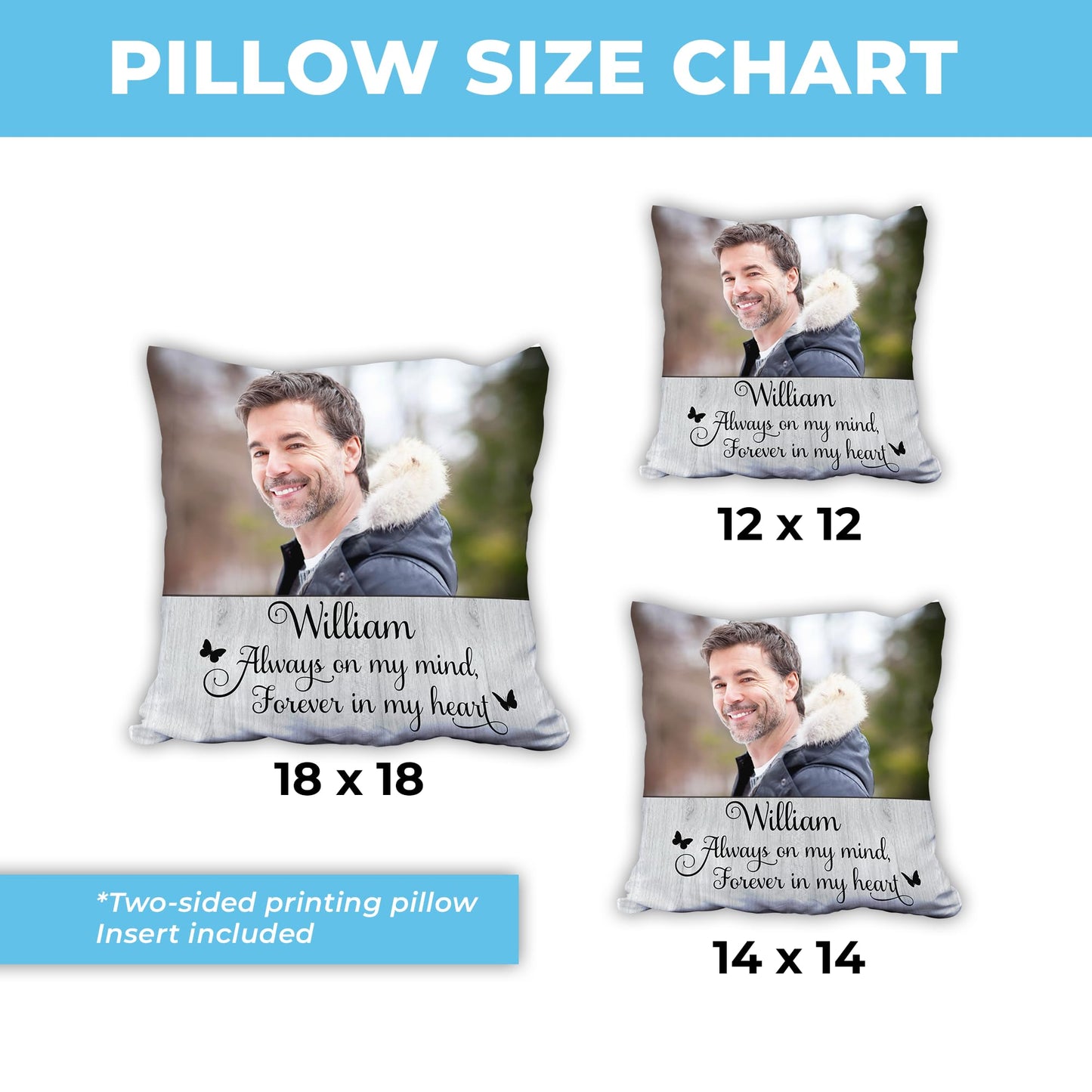 Hyturtle Personalized Memorial Sympathy Pillow with Insert 12"x12" Double-Sided Printed Gifts for Loss of Loved Ones - Remembrance Bereavement Gifts - Custom Picture Sofa Couch Cushion Home Decor