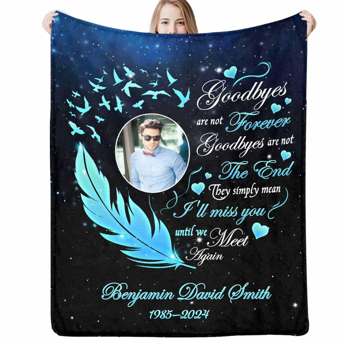 Custom Memorial Blanket with Photos for Loss of Mom Dad Son Daughter Customized Memory Gift of Departed Loved Ones