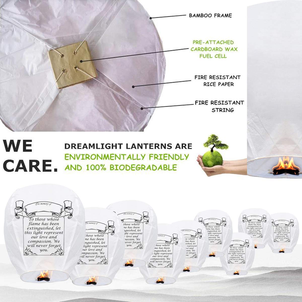 10 Pack Chinese Lanterns to Release Memorial [an Unforgettable Memory] Paper Lanterns Decorations for Festival Blessings,Memorial,Funeral