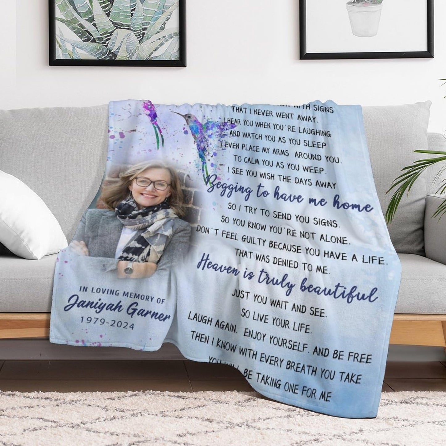 Custom Memorial Blanket with Photos for Loss of Mom Dad Son Daughter Customized Memory Gift of Departed Loved Ones