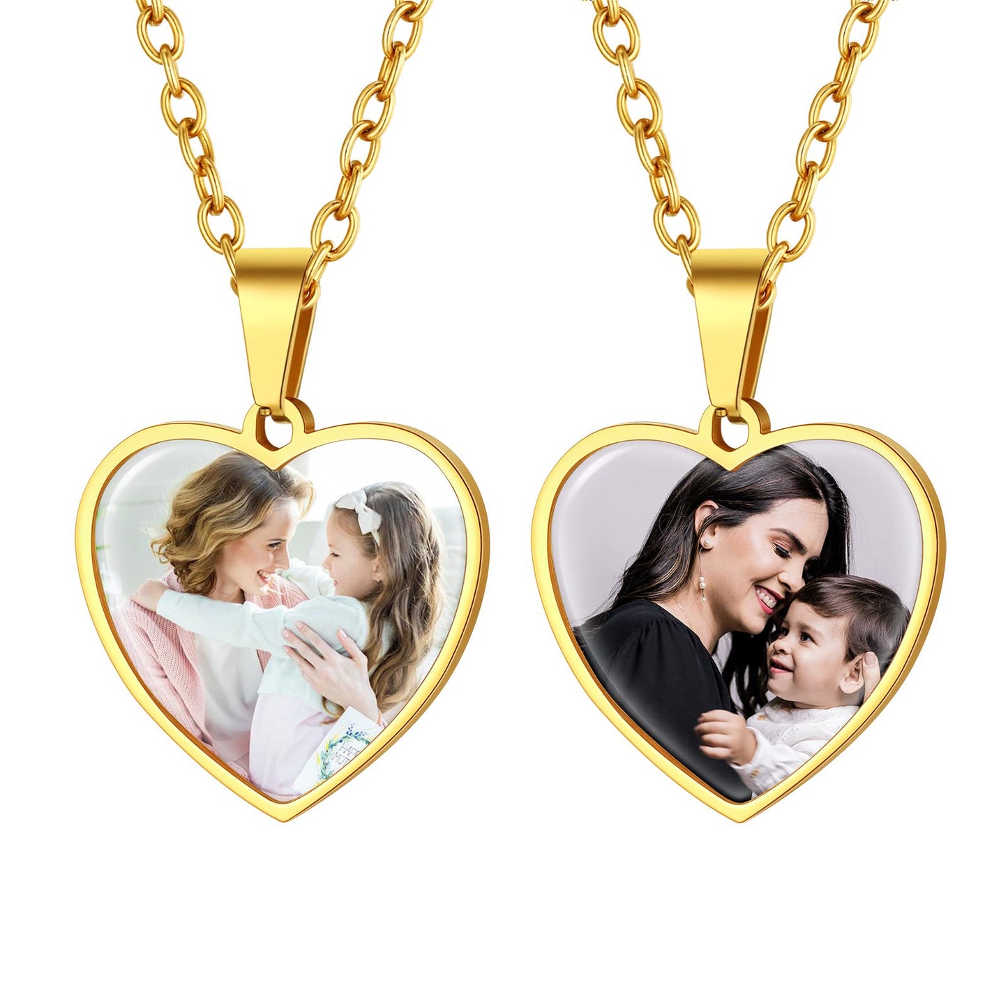 FindChic Customized Heart Photo Necklace Plain/Bling CZ/Rose/Angel Wings/Rotatable 2-Side Picture Pendant Stainless Steel/Gold Plated/Black Valentine's Jewelry Gift for Women Mom Girlfriend +Gift Box