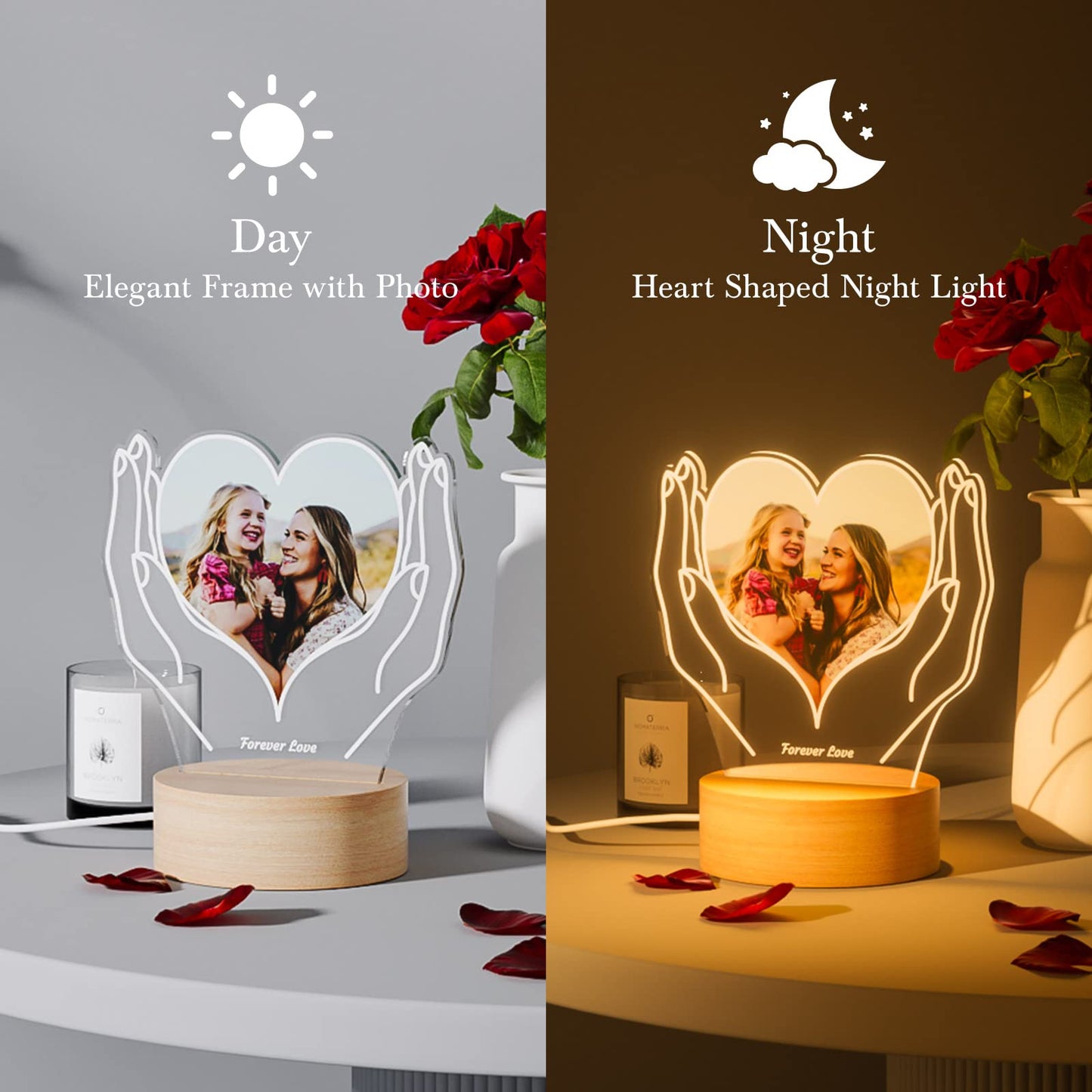 Bemaystar Customized Memorial Night Light with Picture Frame, Personalized Gifts for Mothers Birthday Thanksgiving Valentines