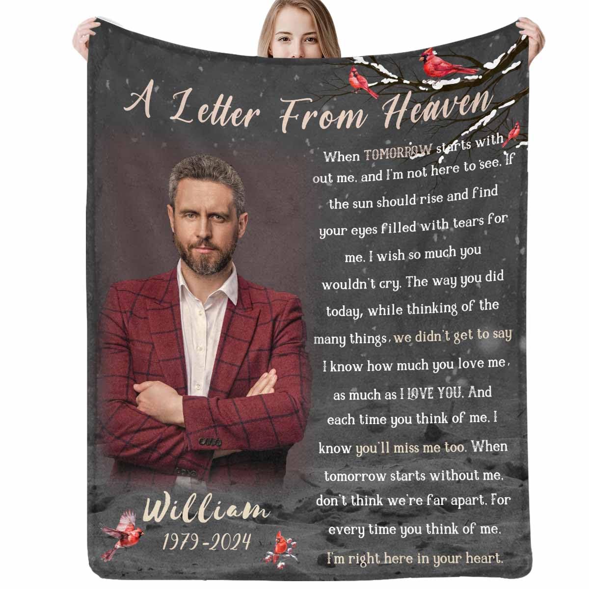 Custom Memorial Blanket with Photos for Loss of Mom Dad Son Daughter Customized Memory Gift of Departed Loved Ones