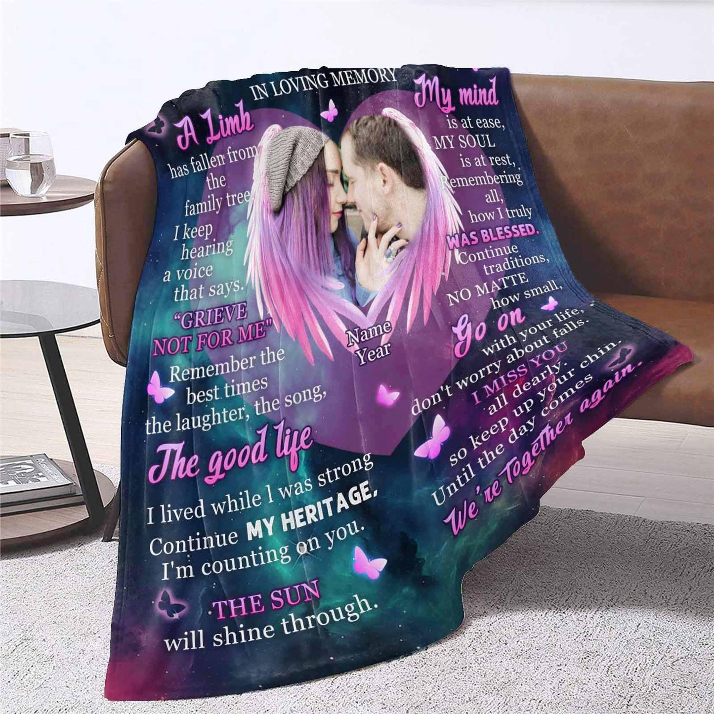 Custom Memorial Blanket with Photos for Loss of Mom Dad Son Daughter Customized Memory Gift of Departed Loved Ones