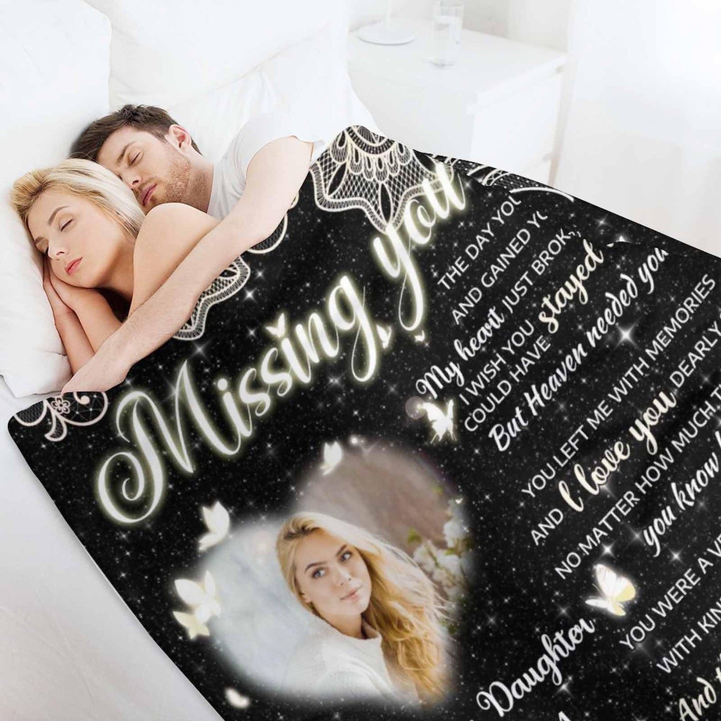 Custom Memorial Blanket with Photos for Loss of Mom Dad Son Daughter Customized Memory Gift of Departed Loved Ones