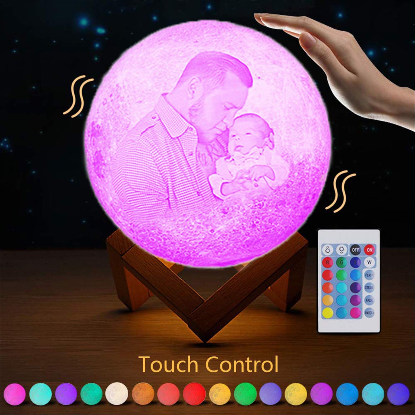 16 Colors Personalized Photo Night Light Customized 3D Printing USB Charging Moon Lamp Moon Light Night Light for Kids Gift for Women Christmas Gift(White 5.9inch/15cm)