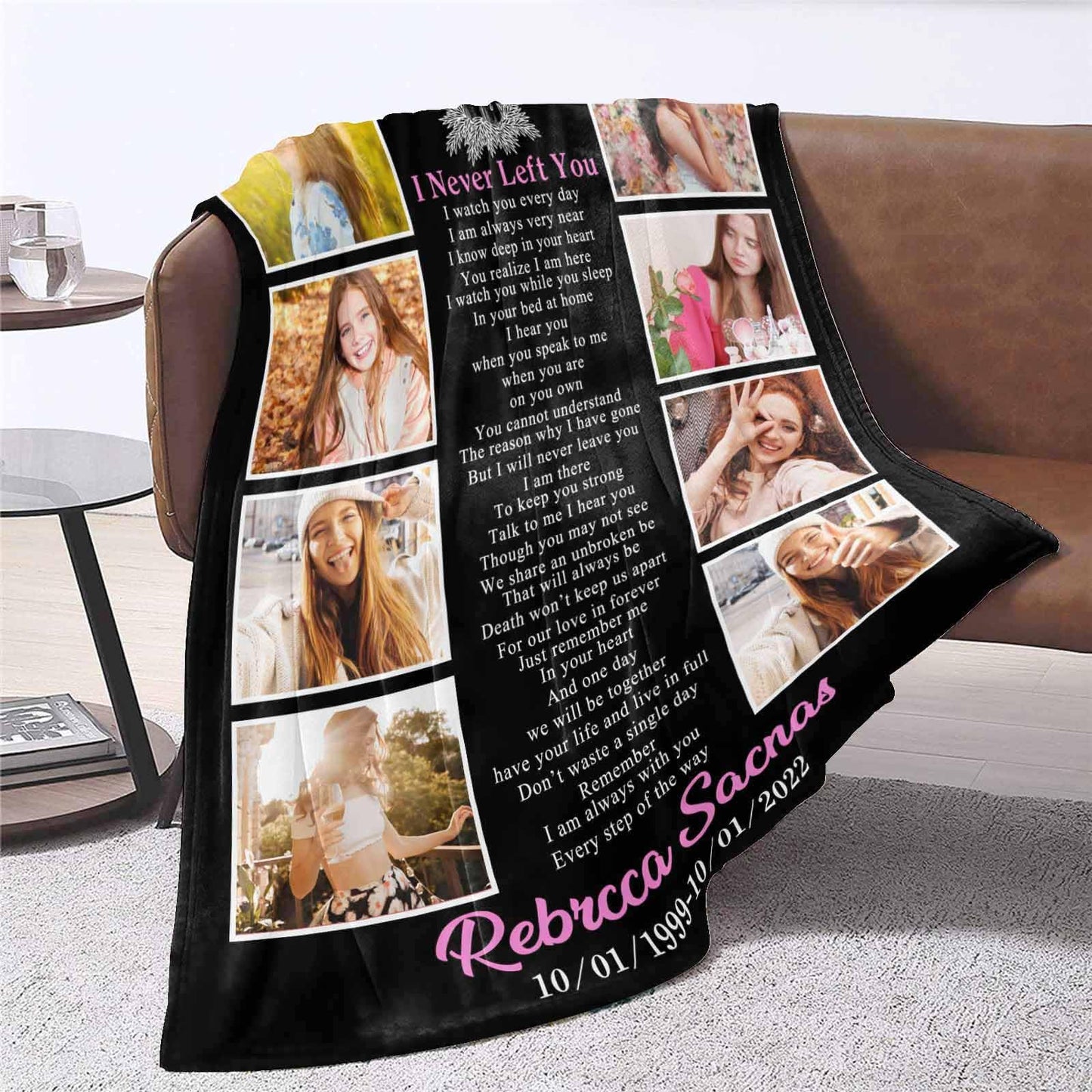 Custom Memorial Blanket with Photos for Loss of Mom Dad Son Daughter Customized Memory Gift of Departed Loved Ones