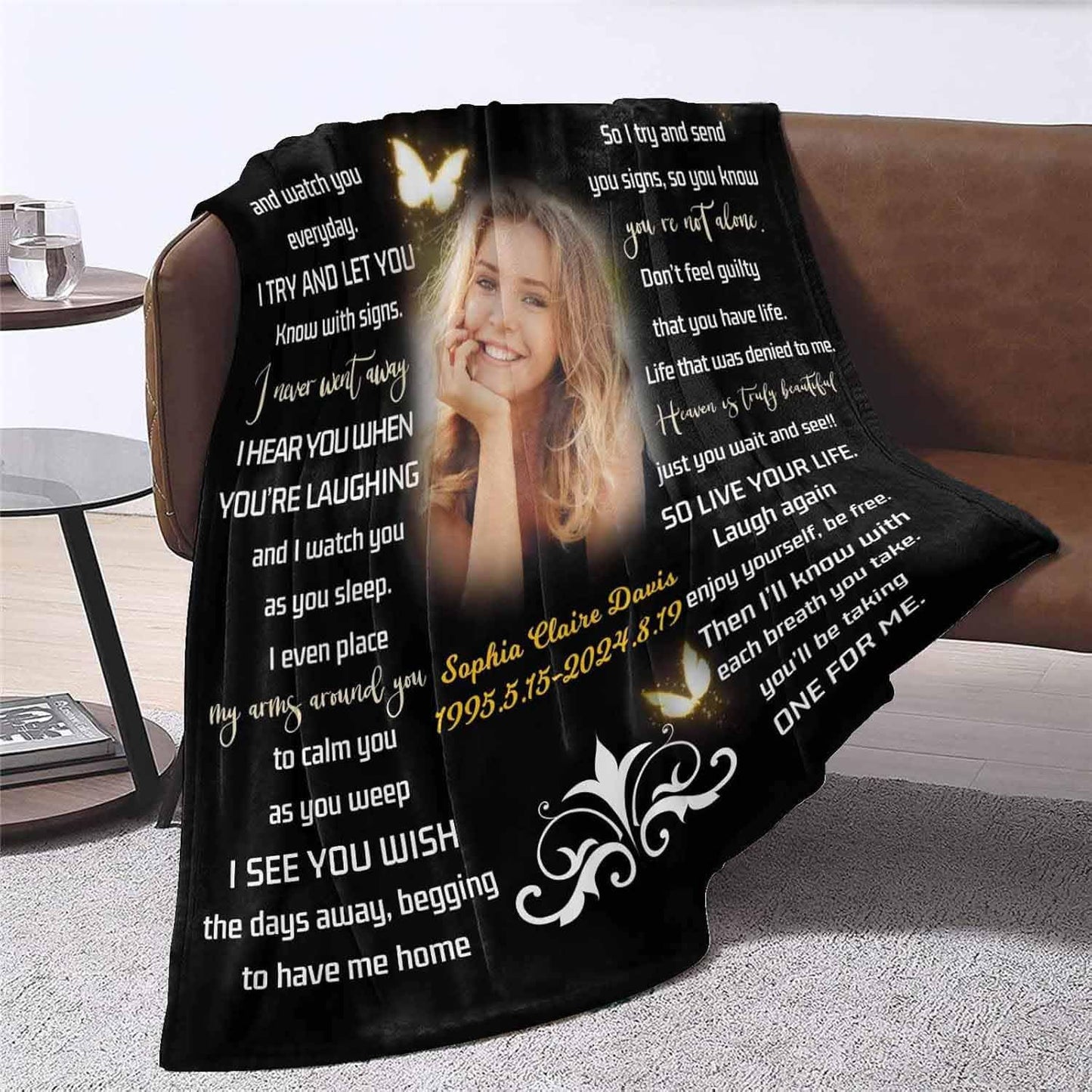 Custom Memorial Blanket with Photos for Loss of Mom Dad Son Daughter Customized Memory Gift of Departed Loved Ones