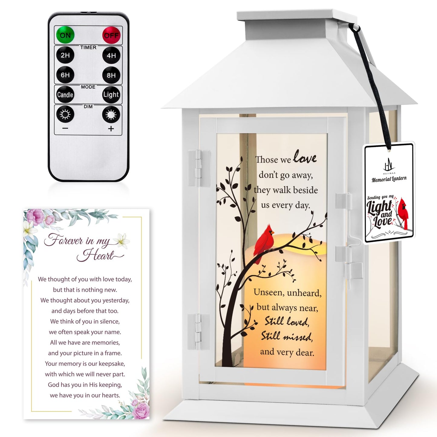 HN HAIINAA Memorial Lantern Bereavement Gifts in Memory of Loved One Memorial Gifts for Loss of Mother Loss of Father Remembrance Sympathy Gifts for Loss of Loved One with LED Candle and Remote