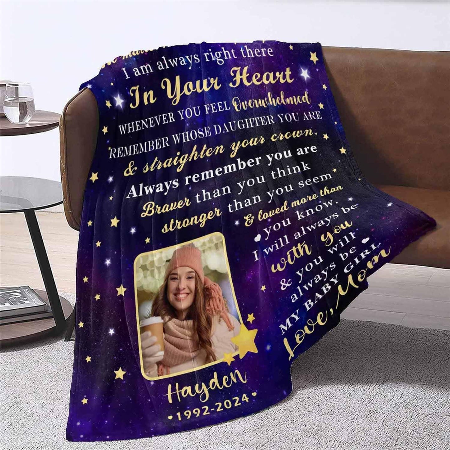 Custom Memorial Blanket with Photos for Loss of Mom Dad Son Daughter Customized Memory Gift of Departed Loved Ones